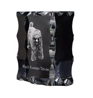 Russischer Schwarzer Terrier, Russkiy Tchiorny Terrier - Kristall mit einem Hundebild, Glasstatuette mit einem Bild, einzigartiger Bilderrahmen der Marke Art-Dog