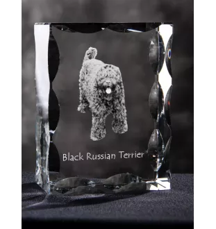 Russischer Schwarzer Terrier, Russkiy Tchiorny Terrier - Kristall mit einem Hundebild, Glasstatuette mit einem Bild, einzigartiger Bilderrahmen der Marke Art-Dog