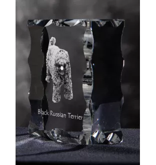 Black Russian Terrier, Chornyi Terrier - crystal with a picture of a dog, glass statuette with a picture, unique frame with a picture from Art-Dog brand