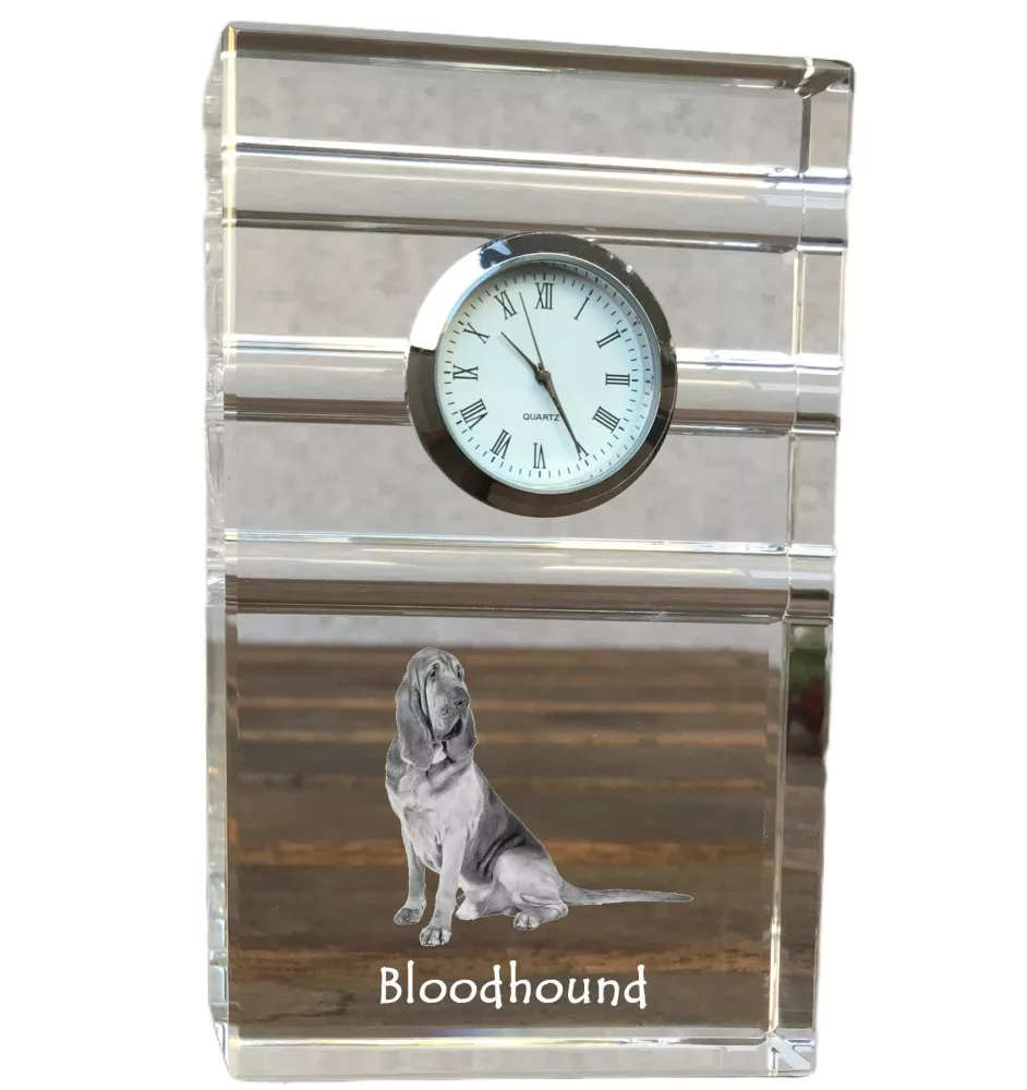 Chien de Saint Hubert, Bloodhound - une horloge en verre avec une photo, une photo de chien dans un cristal, une horloge de bureau personnalisée de la marque Art-Dog