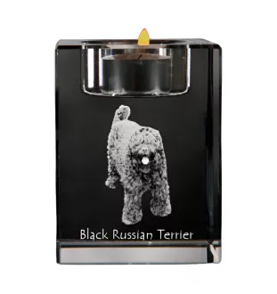 Terrier noir russe - Bougeoir avec photo de chien, porte bougie en cristal, cadeau personnalisé par la marque Art-Dog