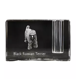 Russischer Schwarzer Terrier, Russkiy Tchiorny Terrier - Stifthalter, Kristallorganizer mit Hundefoto, einzigartige Schreibtischdekoration der Marke Art-Dog