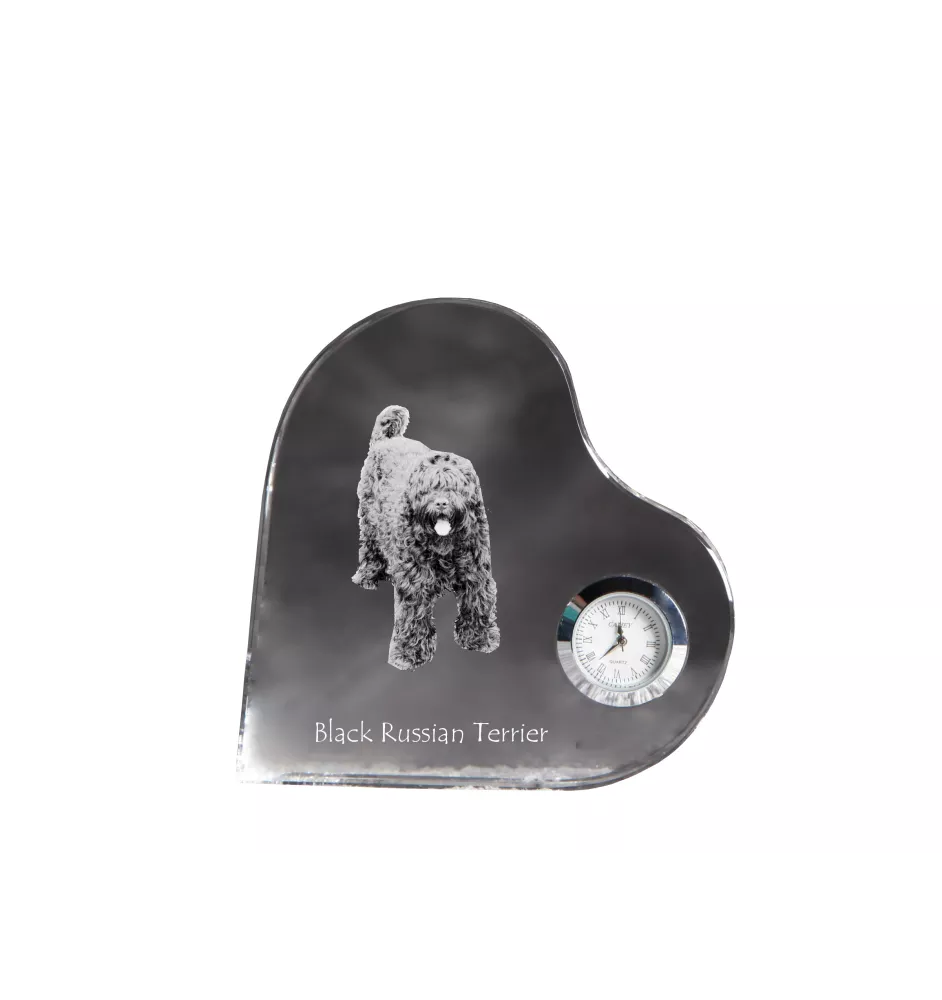 Terrier noir russe - horloge en cristal avec une photo de chien, horloge de table en forme de cœur, horloge debout personnalisée de la marque Art-Dog
