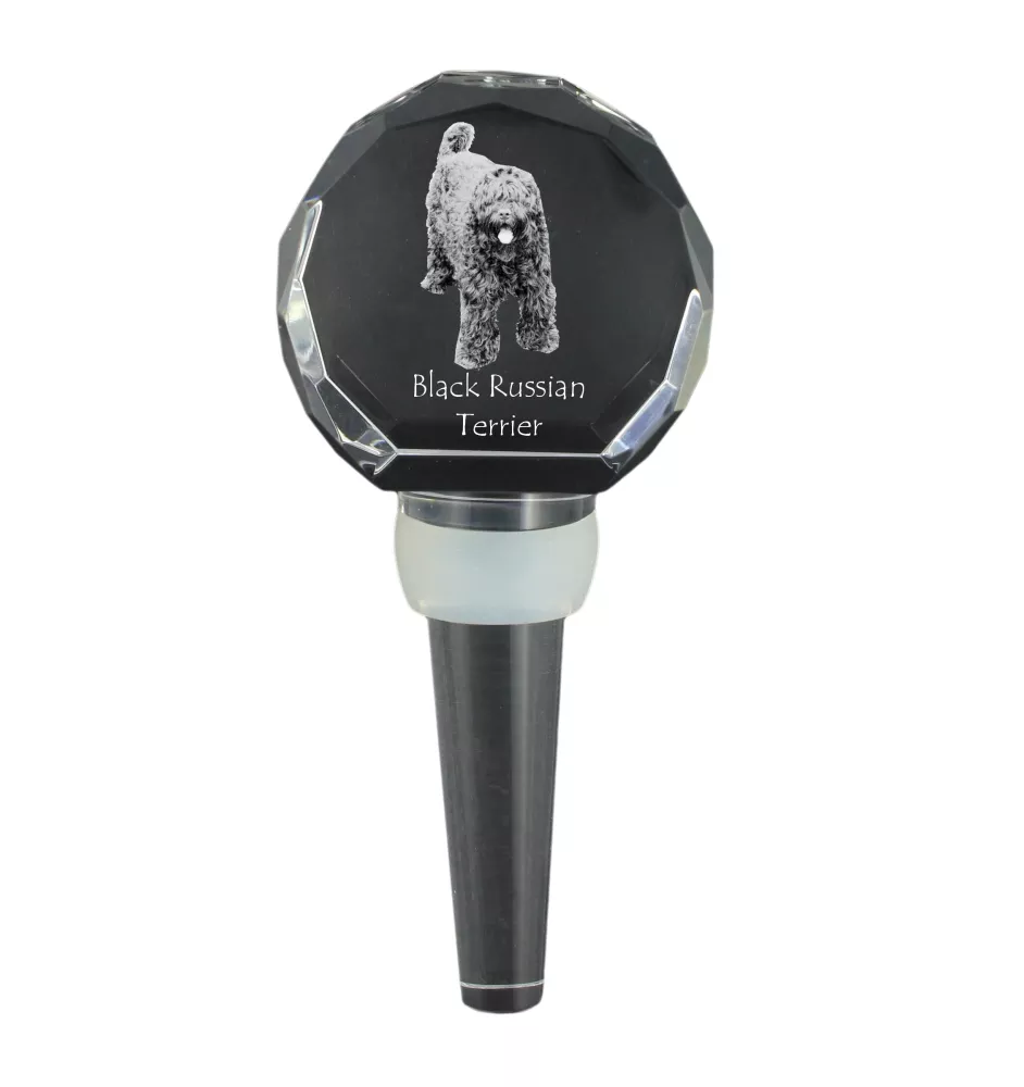 Black Russian Terrier, Chornyi Terrier - Crystal bottle stopper, unique wine stopper with photo, personalised gift for sommelier by Art-Dog brand