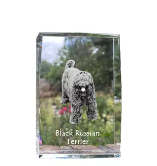 Russischer Schwarzer Terrier, Russkiy Tchiorny Terrier - Kristall mit einem Hundebild, Bild im Glas, moderne Ausstellung des Art-Dog-Bildes.
