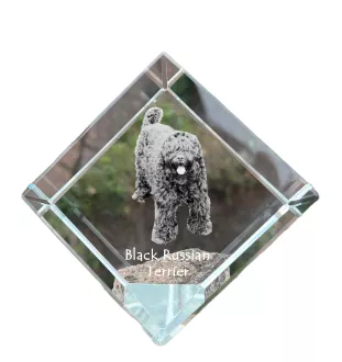 Terrier noir russe - un cube de cristal avec une photo, une photo de cheval dans le cristal, un presse-papiers cubique de la marque Art-Dog