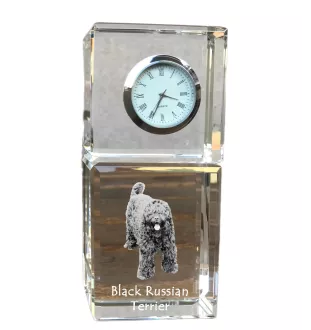 Terrier noir russe - montre en cristal avec photo, photo de chien dans un cristal, horloge de bureau personnalisée de la marque Art-Dog