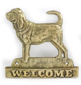 Bluthund, Bloodhound, Chien de St Hubert - Türschild mit Hund, messingfarbenes Willkommensschild, einzigartiges Schild mit der Aufschrift Welcome von der Marke Art-Dog