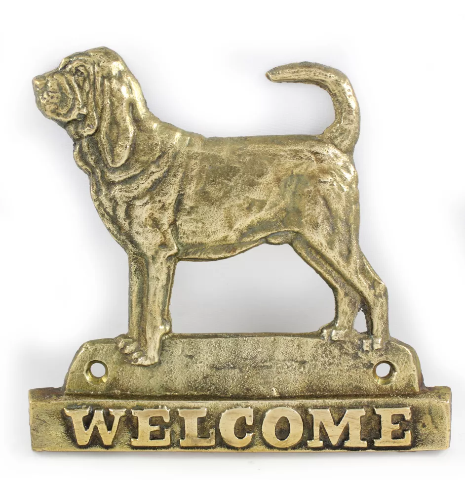 Chien de Saint Hubert, Bloodhound - une plaque de porte avec un chien, une plaque de bienvenue en laiton, une enseigne exceptionnelle avec l'inscription Welcome de la marque Art-Dog