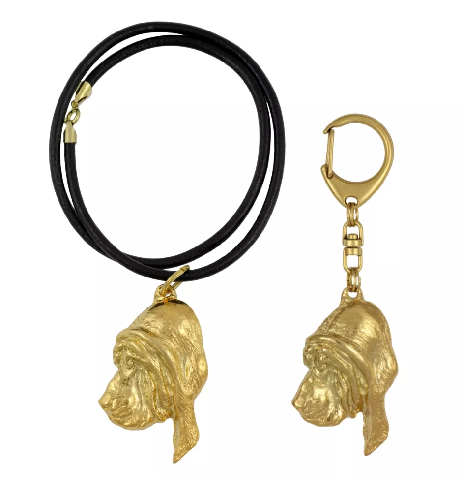 Bloodhound, St. Hubert Hound, Sleuth-hound - keychain and necklace with a dog in a box, high-quality gold-plated product, Art-Dog brand
