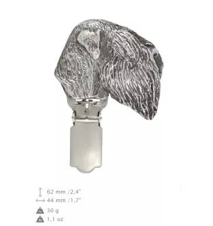 Black Russian Terrier, Chornyi Terrier - brooch with a clip, holder for a start number, silver-plated dog show pin from the Art-Dog brand