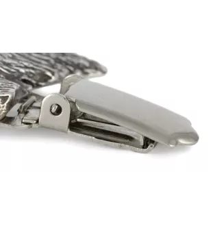 Russischer Schwarzer Terrier, Russkiy Tchiorny Terrier - Brosche mit Clip, Startnummernhalter, versilberte Anstecknadel für Hundeausstellungen der Marke Art-Dog