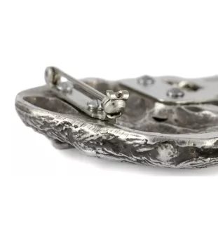 Russischer Schwarzer Terrier, Russkiy Tchiorny Terrier - Brosche mit Clip, Startnummernhalter, versilberte Anstecknadel für Hundeausstellungen der Marke Art-Dog