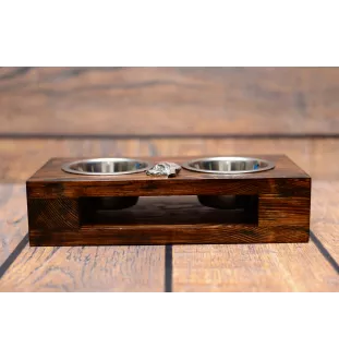 Bloodhound, St. Hubert Hound, Sleuth-hound - wooden stand with bowls for a dog, steel dog bowls, a gift for adopting a dog from the Art-Dog brand