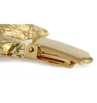 Black Russian Terrier, Chornyi Terrier - brooch with a clip, gold-plated holder for a race number, elegant dog show pin from Art-Dog brand