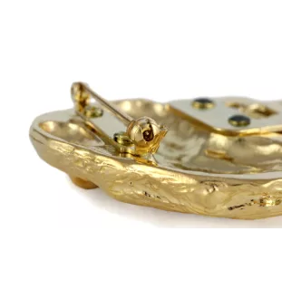 Russischer Schwarzer Terrier, Russkiy Tchiorny Terrier - Brosche mit Clip, vergoldeter Startnummernhalter, Geschenk für Hundeausstellung der Marke Art-Dog