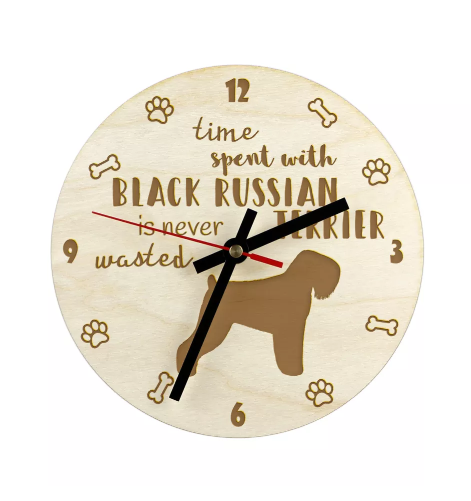 Russischer Schwarzer Terrier, Russkiy Tchiorny Terrier - Hundeuhr, Holzuhr, Wanduhr für Hundefreunde, Tisch- und Regaluhr, Art-Dog