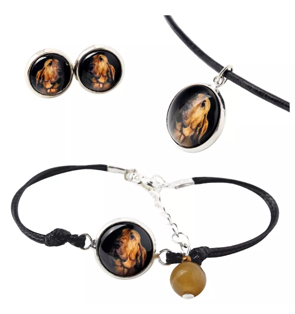 Bluthund, Bloodhound, Chien de St Hubert - Schmuckset in einer Schachtel, Halskette, Ohrringe, Armband, Produkte der Marke Art-Dog