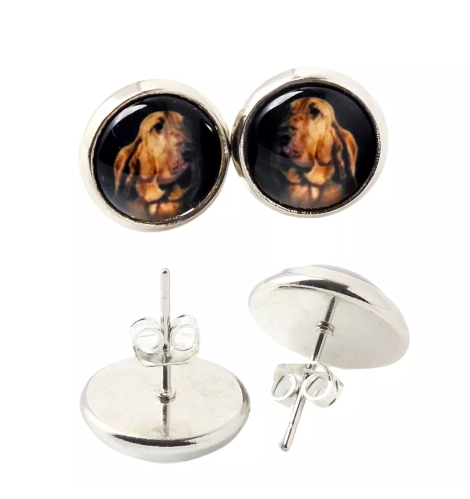 Chien de Saint Hubert, Bloodhound - boucles d'oreilles dans une boîte, votre photo, bijoux faits à la main, produit de la marque Art-Dog.