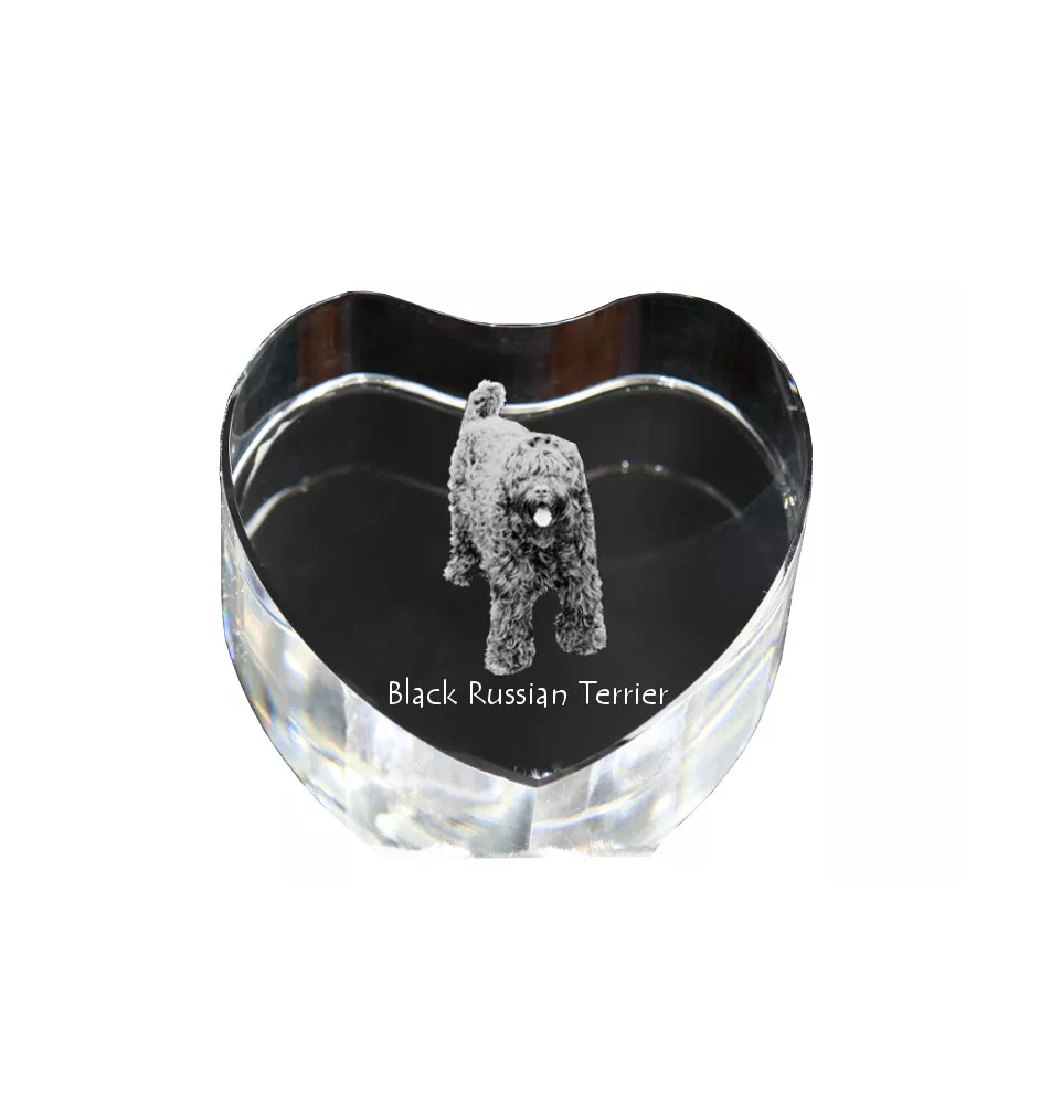 Black Russian Terrier, Chornyi Terrier - a photo of a dog in crystal, crystal heart, unique photo frame from the Art-Dog brand