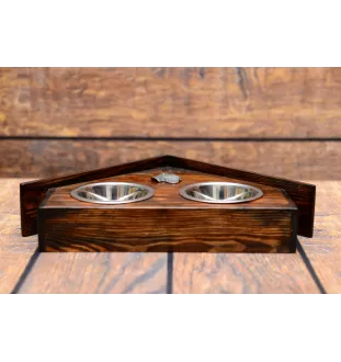 Black Russian Terrier, Chornyi Terrier - wooden stand with bowls for a dog, decorative dog bowls, a gift for adopting a dog from the Art-Dog brand