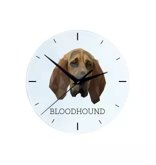 Bluthund, Bloodhound, Chien de St Hubert - geometrische Wanduhr mit Bild und Aufschrift der Marke Art-Dog