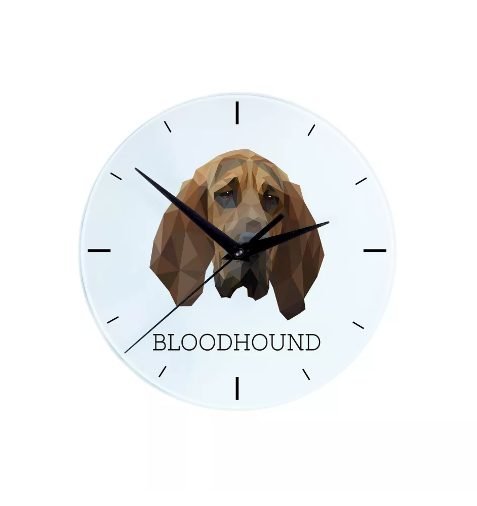 Bluthund, Bloodhound, Chien de St Hubert - geometrische Wanduhr mit Bild und Aufschrift der Marke Art-Dog