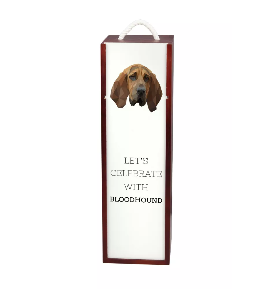 Chien de Saint Hubert, Bloodhound - une boîte géométrique avec une photo et un texte pour le vin de la marque Art-Dog