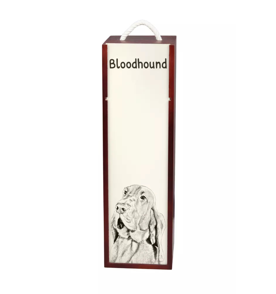 Bluthund, Bloodhound, Chien de St Hubert - Weinbox mit Hund, Alkoholbox mit Grafik, personalisierte Geschenkbox der Marke Art-Dog