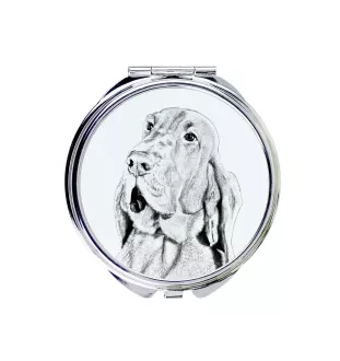 Bluthund, Bloodhound, Chien de St Hubert - Taschenspiegel mit Hund, personalisierter Taschenspiegel, kompakter Spiegel mit Art-Dog-Logo