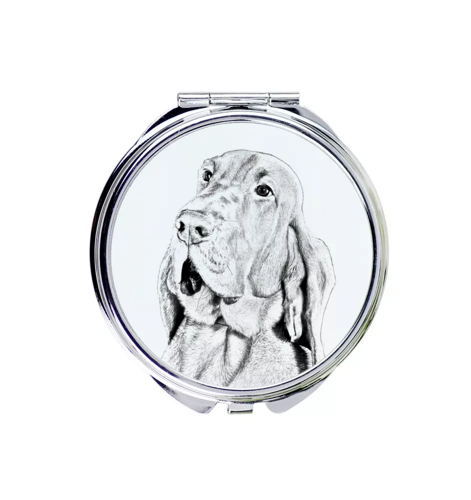 Bluthund, Bloodhound, Chien de St Hubert - Taschenspiegel mit Hund, personalisierter Taschenspiegel, kompakter Spiegel mit Art-Dog-Logo