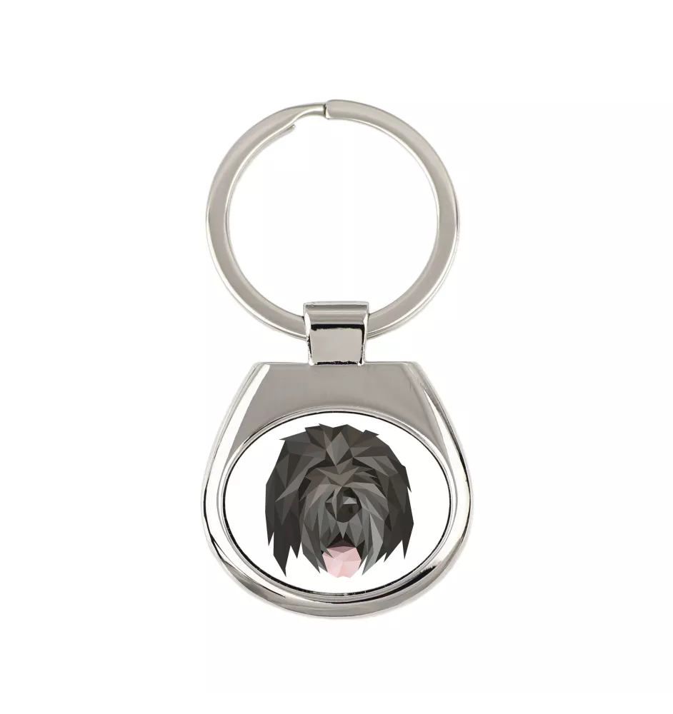 Russischer Schwarzer Terrier, Russkiy Tchiorny Terrier - geometrischer Schlüsselanhänger mit Foto und Aufschrift Art-Dog