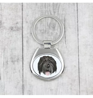 Russischer Schwarzer Terrier, Russkiy Tchiorny Terrier - geometrischer Schlüsselanhänger mit Foto und Aufschrift Art-Dog