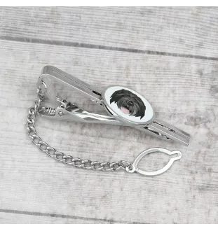 Black Russian Terrier, Chornyi Terrier - geometric tie clip with a picture and inscription from Art-Dog
