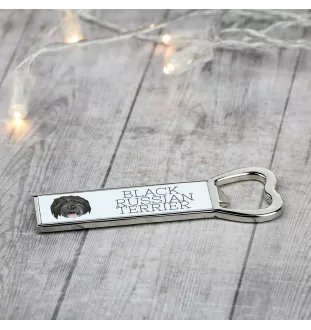 Black Russian Terrier, Chornyi Terrier - bottle opener with a picture and inscription for beer by Art-Dog
