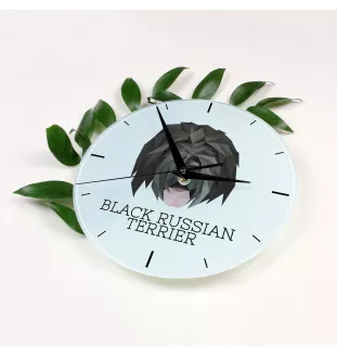 Terrier noir russe - horloge murale géométrique avec photo et logo de la marque Art-Dog