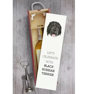 Russischer Schwarzer Terrier, Russkiy Tchiorny Terrier - geometrische Box mit einem Bild und Schriftzug für Wein der Marke Art-Dog