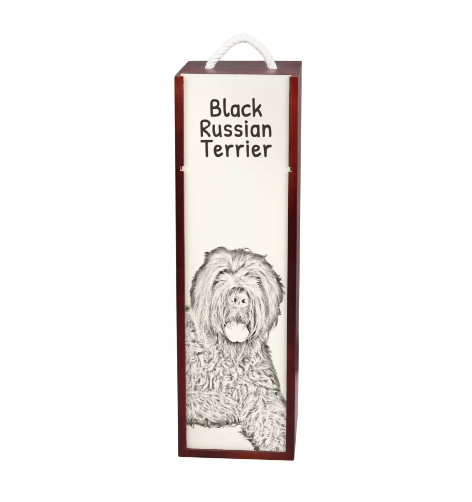 Terrier noir russe - boîte à vin avec chien, boîte à alcool avec graphisme, boîte cadeau personnalisée de la marque Art-Dog