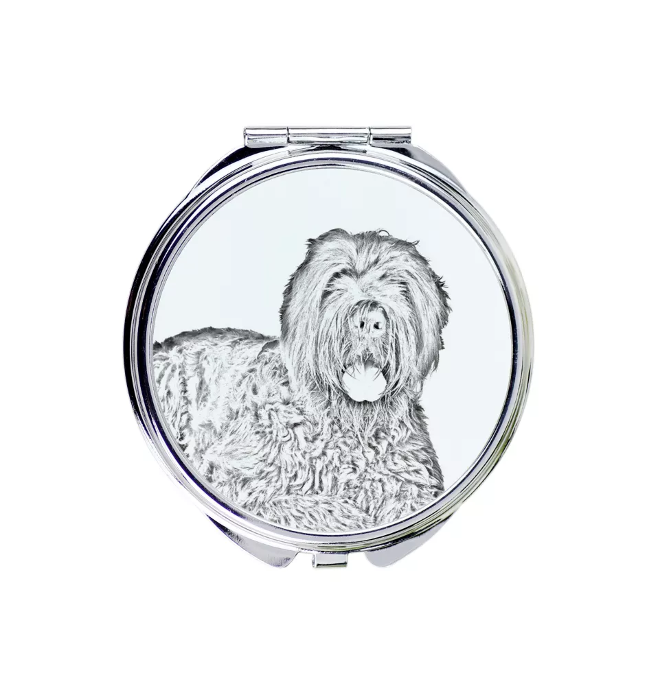 Russischer Schwarzer Terrier, Russkiy Tchiorny Terrier - Taschenspiegel mit Hund, personalisierter Taschenspiegel, kompakter Spiegel mit Art-Dog-Logo