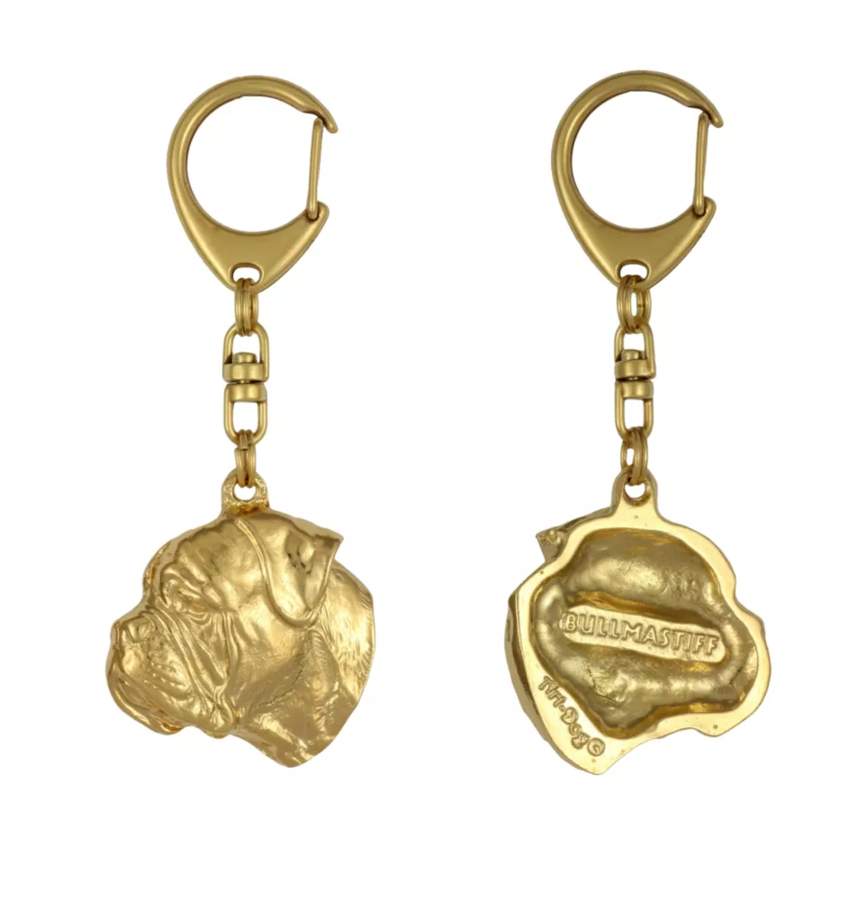 Bullmastiff - Gilded key ring with dog in gift box, handbag decoration, luxury accessory by Art-Dog brand