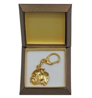Bullmastiff - Vergoldeter Schlüsselanhänger mit Hund in Geschenkbox, Handtaschen-Dekoration, Luxus-Accessoire der Marke Art-Dog