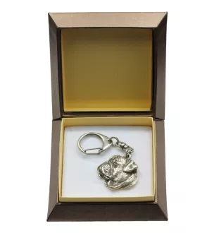 Bullmastiff II - Porte-clés argenté avec un chien dans une boîte cadeau, décoration de sac à main, pendentif de sac à dos par la marque Art-Dog