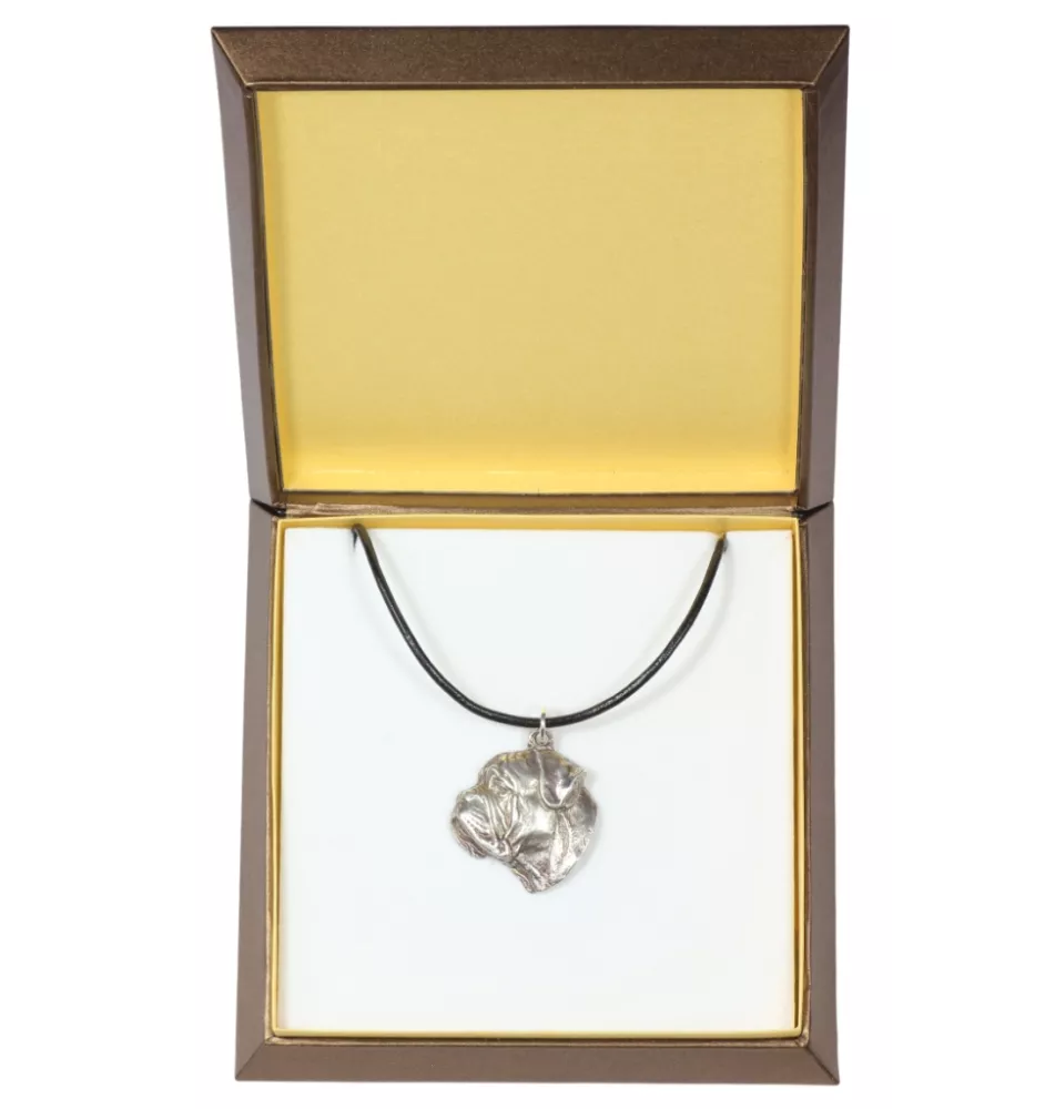 Bullmastiff - Hundehalsband in Geschenkbox, versilbertes Medaillon für Hundefans, markanter Anhänger der Marke Art-Dog