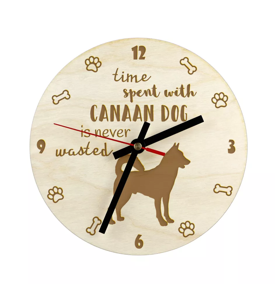 Canaan Dog - clock with a dog, wooden clock, wall clock for dog lovers, clock for desk and shelf, Art-Dog