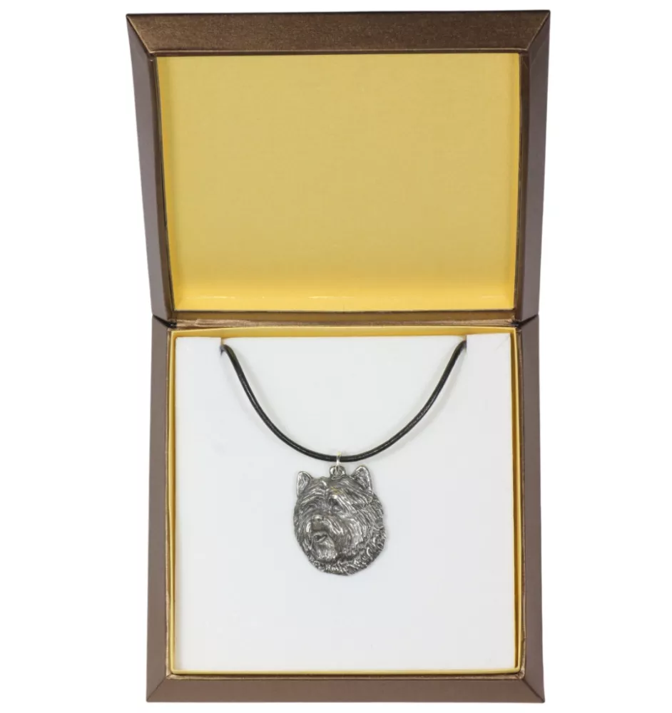 Cairn Terrier - Collier de chien dans une boîte cadeau, médaillon argenté pour fan de chien, pendentif remarquable de la marque Art-Dog