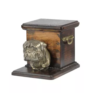Bullmastiff - Eine Urne für die Asche eines Hundes mit einer Statuette, eine elegante Urne für einen Hund, eine außergewöhnliche Urne mit dem Porträt eines Hundes von der Marke Art-Dog.