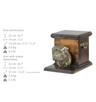 Bullmastiff - Eine Urne für die Asche eines Hundes mit einer Statuette, eine elegante Urne für einen Hund, eine außergewöhnliche Urne mit dem Porträt eines Hundes von der Marke Art-Dog.