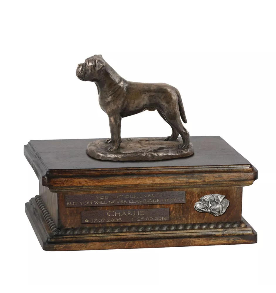 Bullmastiff - urn for dog ashes, personalized urn with a statue, wooden urn with a dog by Art-Dog brand