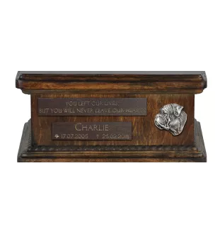 Bullmastiff - urn for dog ashes, personalized urn with a statue, wooden urn with a dog by Art-Dog brand