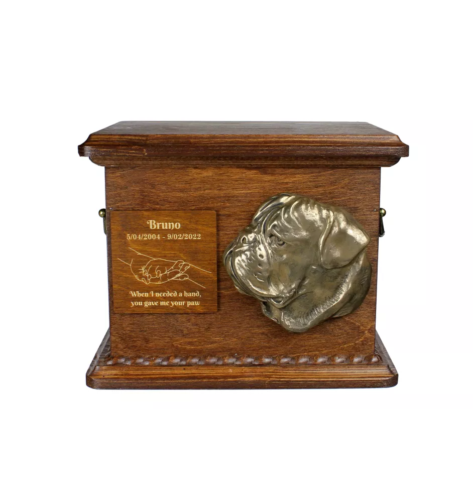Bullmastiff - urn for dog ashes, personalized urn with engraving and bas-relief, commemorative box for dog ashes by Art-Dog brand
